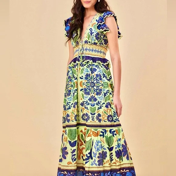 knee length dresses for ladies Sand Garden Tapestry Back Bow Maxi Dress  FARM Rio